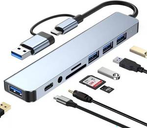 lot 40565 image: USB C Hub Upgrade 8 in 1 USB Splitter Port Extender for Laptop, USB 3.0 Hub USB Adapter&USB C Splitter 4 USB 1 USBC TFSD Card Reader Audio Output for Laptop, PC, Desktop and Other Type C Devices