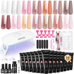 lot 40566 image: JEWHITENY Poly Extension Gel Nail Kit 14 PCS Poly Gel Kit with Slip Solution and Mini Lamp Nail Art Design Beginner