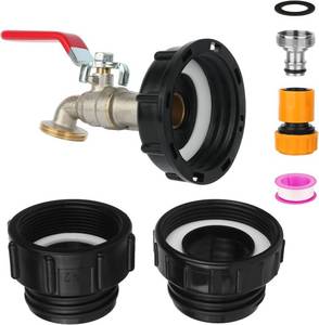 lot 40578 image: 275-330 Gallon IBC Tote Tank Adapter,3-Size IBC Tote Adapter, 2.44 Fine 2 Fine, and 2 Coarse Thread,12 Male NPT Inlet  34 Male GHT Threaded Nickel Plating Brass valves