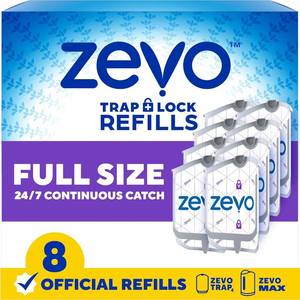 lot 40583 image: Zevo Flying Insect Trap Refill Cartridges for Fruit Flies & Gnats, 8 Count  Fits Zevo MAX & Zevo Flying Insect Trap, Catches House Flies, Gnats & Fruit Flies 247, No Added Fragrance or Dyes
