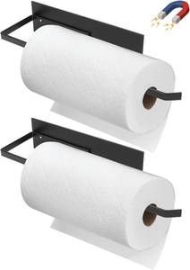 lot 40585 image: Paper Towel Holder Black, Toilet Paper Roll Holder Magnetic Towel Rack Wall Mount Fridge Organizer Shelf for Towels Rolls Bar Bathroom Toilet Pantry RV Essentials Kitchen Organizers and Storage 2 Pack