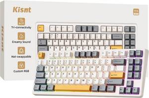 lot 40588 image: Kisnt KN85 Wireless Mechanical Keyboard, 75% Layout, Bluetooth2.4GHzUSB-C, Custom RGB Backlit, Hot-Swappable Linear Switch, Creamy Sound for GamingTyping (Retro Beige)