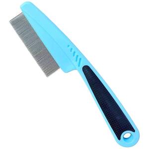 lot 40591 image: Bestac Pet Grooming Stainless Steel Flea Lice Comb Tear Stain Remover & Dematting Tool Rounded Teeth for Small, Medium, Large Dogs & Cats (Blue)