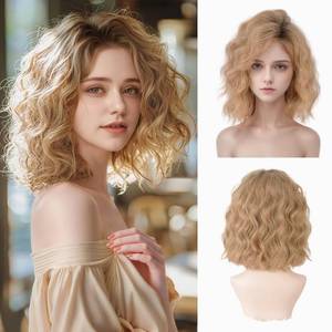 lot 40600 image: Short Ombre Blonde Wavy Bob Wig for Women 14 Inch Shoulder Length Curly Free Part Synthetic Wig for Daily and Party Use with Natural Look (Blonde, 14 Inch)