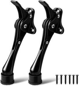lot 40620 image: Black Kickdown Door Stoppers 4 Inch Door Stops Non-Slip Rubber Bottom Door Holder Metal Adjustable Fold Down Door Stop, 2 Pack