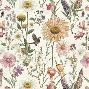 lot 40625 image: Livebor Floral Peel and Stick Wallpaper for Bathroom 16.9inch x 118.1inch  Floral Bird Contact Paper Vintage Flower Wallpaper Peel and Stick Self Adhesive Waterproof Flower Decorative Wall Paper Vinyl