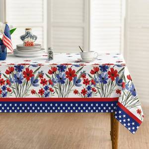 lot 40629 image: Horaldaily 4th of July Tablecloth Rectangular Patriotic Poppy  Watercolor Flowers Independence Day Memorial Day Washable Table Cover for Party Picnic Dinner Decor