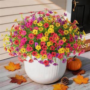 lot 40632 image: Hommyea Fall Artificial Fake Mums Flowers Plant for Outdoor Faux Home Decor  UV Resistant No Fade looks real Silk 12 Bundles Daisy Flower with Eucalyptus Leaves for Fall Decor Planters Patio Yard Garden