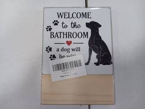 lot 40635 image: Funny Cat Bathroom Decor, Welcome to the Bathroom Decorative Signs & Plaques, Funny Black Cat Desk Sign with Wooden Stand for Washroom Restroom Toilet Counter Shelf Table Decor