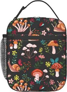lot 40650 image: Miaoquhe Mushroom with Snails Lunch Box Kids Boys Girls, Mushroom Floral Portable Insulated Lunch Bag for Women Men, Leakproof Durable Lunch Cooler for School Work Picnic Travel