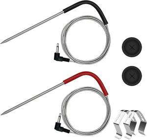 lot 40653 image: 2 PCS Meat Probes for Pit Boss, 3.5mm Plug Thermometer, 2 Clips 2 Grommets  Probe Resist Heat up to 1000 F, Cable Resist Heat up to 718 F, Washable Probe Tip, Food-Grade Stainless Steel, High Accuracy