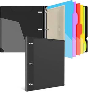 lot 40656 image: INFUN 1 Inch 3-Ring Telescoping Project Organizer Binder,13 Pocket, Customizable Front Cover, 5 Colors Pocket Divider and Plastic Binder Pocket 225 Sheet Capacity-Black