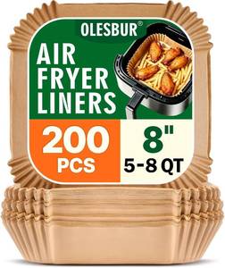 lot 40660 image: OLESBUR Air Fryer Liners Disposable, 200Pcs 8 Inch Airfryer Paper Liners, Unbleached Parchment Paper for Air Fryer Basket, Non-Stick Air Fryer Accessories, Liners for Baking, Parchment Paper Sheets