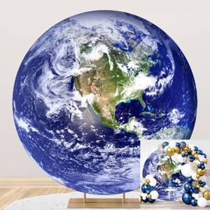 lot 40662 image: 6.5x6.5ft Blue Earth Round Backdrop Cover Outer Space Earth Surface Planet Galaxy Universe Photography Background for Boys Baby Shower Birthday Astronaut Party Decor Banner Photo Studio Props