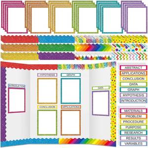lot 20190 image: Fuyoooo 90 Pcs Science Fair Board Supplies 60 Trim Scalloped Bulletin Borders 24 Presentation Board Subtitles 6 Science Fair Titles for Classroom Display Boards(Glitter,Wave)
