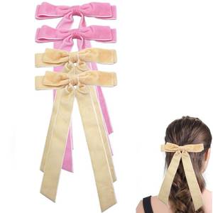 lot 20191 image: Large Velvet Hair Bows For Girls,2 PCS 5 Inch Bows Hair Alligator Clips Accessories for Women Girls Toddlers Kids (Pink Beige(4pcs))