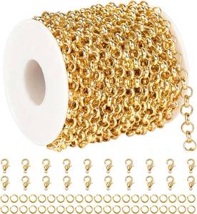 lot 26495 image: YOUBEIYEE 10 Meters Gold Plated Chain for Jewelry Making  Aluminum Rolo Necklace Chain for Men and Women Lightweight Craft Chain Roll