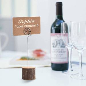lot 27243 image: 10pcs Wooden Place Card Holders with Swirl Wire memo Holders Perfect for displaying Table Numbers, Name Cards, and Photos at Wedding Parties and Other Special Events