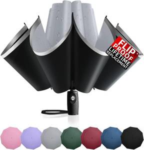 lot 27245 image: Windproof Inverted Umbrella with Reflective Stripe   Auto Compact Rain & Sun UV Umbrella for Car & Backpack
