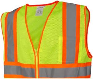 lot 27342 image: PRIME GUARD High Visibility Hazmat PPE Safety Vest, Neon Yellow Mesh, Reflective Orange Stripes, 2 Silver Bands (4XL)