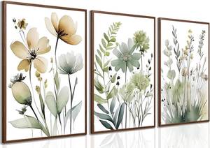lot 43554 image: tgguytiy Sage Green Botanical Posters Set of 3   Boho Floral Wall Art Prints, Minimalist Flower Artwork for Bedroom, Bathroom, Living Room, Aesthetic Plant Pictures Home Decor 16x12 Inch Unframed