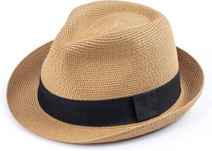 lot 45001 image: Summer Straw Fedora Hat for Women Men Travel Panama Hat with Wide Brim Roll Up Sun Hat for Beach Outdoor UPF 50