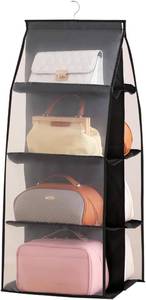 lot 45008 image: Hanging 8 Pocket Handbag Storage System, Clear Window Display, Stainless Steel Hook (black, 2 X 8 Pocket)