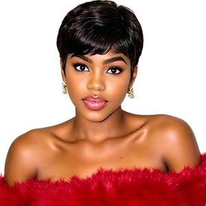 lot 45017 image: Pixie Cut Wig Human Hair with Bangs Full Machine Made Layered Bob Pixie Wigs Brazilian Virgin Glueless None Lace Front Wear and Go Wig Short Wigs for Black Women Black 1B Color