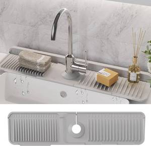 lot 45021 image: Silicone Durable Faucet Mat Kitchen Sink Splash Guard Draining Protector Tray Liner Absorbent Protective Counter Accessories For Sink Kitchen Bathroom Laundry Room Bar & RV COLOR IS BLACK STOCK PHOTO APPROXIMATE