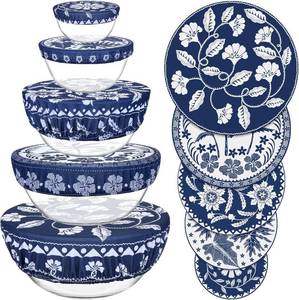 lot 45025 image: 5 Pieces Bowl Covers Reusable, Elastic Cloth Covers for Proofing and Food  Washable 5 Size Bowl Covers for Sourdough Bread Proofing Fruits Leftover Food Covers(Tropical Plants)