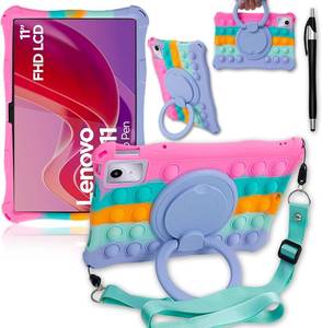 lot 45026 image: ATOOZ for Lenovo Idea Tab 11 Case 11 inch 2025 (TB335TB336),Dazzling Pink  Silicone Kids Case for Lenovo Tab M11 Tablet (TB330FTB331F) with 360  Rotatable Stand, Pen Slots, Shoulder Straps