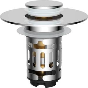 lot 45031 image: Hibbent Upgraded 3 in 1 Bathroom Sink Drain Strainer, Pop Up Stopper  Universal Sink Plug, Removable Stainless Steel Filter Basket Hair Catcher, Fit 1.1-2.36 Basin, Brass Bullet Core, Chrome