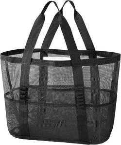 lot 45037 image: Two Pack - KPX Mesh Beach Bag, Large Beach Tote Bags for Women Foldable Mesh Swimming Pool Bag with Mini Pockets - Sandproof, Waterproof COLOR IS PINK