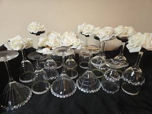 lot 120 image: Set of 12 Martini Glasses with White Floral Stems and Rhinestone Accents - Retail $0