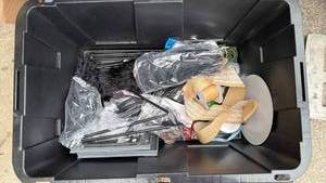 lot 156 image: Lot of Assorted Items in Black Plastic Tool Box Storage Container&nbsp