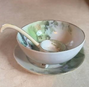 lot 123 image: Nippon China Condiment Footed Bowl, Saucer and Ladle