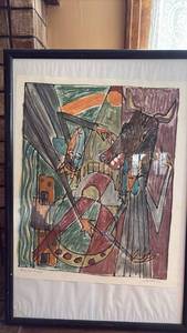 lot 200 image: Framed Abstract Art Cubist Style Minas and Minotaur