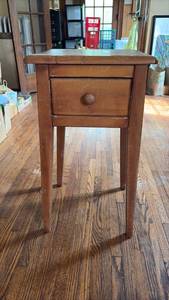 lot 225 image: Vintage Solid Wood Sidetable with Drawer 27 Inch Tall approximately 14 Inch Square Top