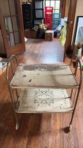 lot 229 image: Vintage Folding Metal Rolling Cart Approximately 34 Inches Tall by 18 Inches by 25 Inches