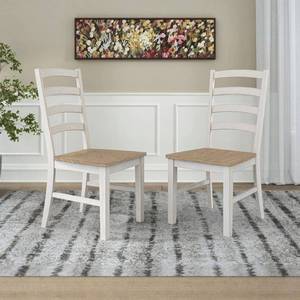 lot 25084 image: Westlinport White  Light Brown Wood Side Chair (Set of 2) - Retail $217