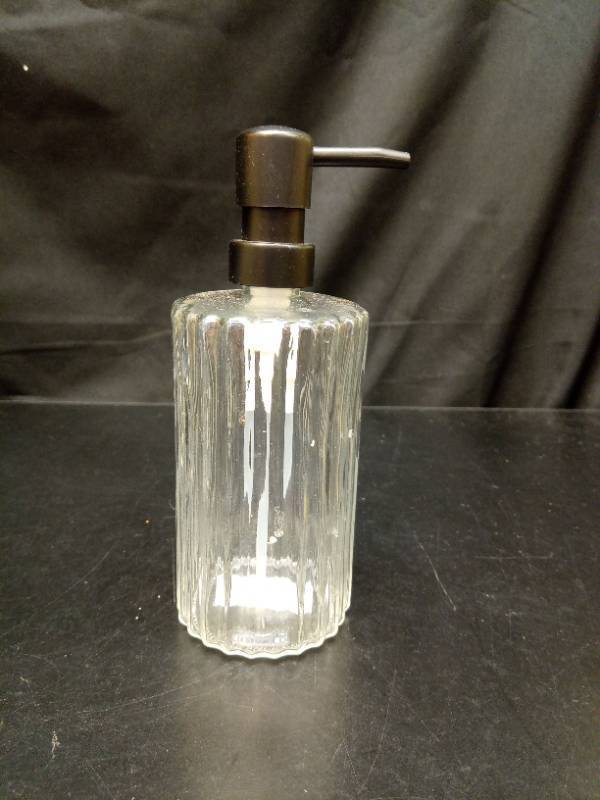 lot 2019 image: Glass Soap Dispenser Pump Bottle with Metal Nozzle - Retail $14