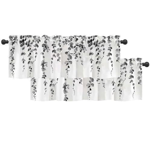 lot 2007 image: debraleye Watercolor Grey Leaves Window Valance for Bedroom Living Room, Gray Leaf Curtains Valanes for Windows, 3 Rod Pocket Window Treatment for Home Decorations, 18 x 54 Inch, 2 Pack - Retail $25