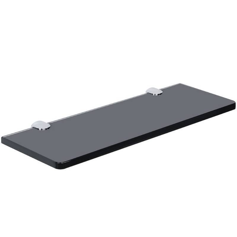 lot 2006 image: SAYAYO Floating Glass Shelves for Bathroom, 15 x 5 Inch Chrome Tempered Glass Shelf for Wall 1 Pack, Black - Retail $17