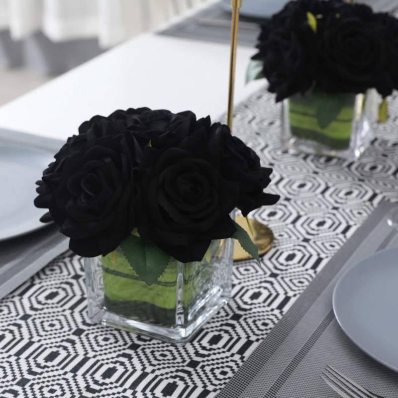 lot 2010 image: Fule Artificial Velvet Rose Flower Centerpiece Arrangement in vase for Home Wedding Decoration (Black) - Retail $16