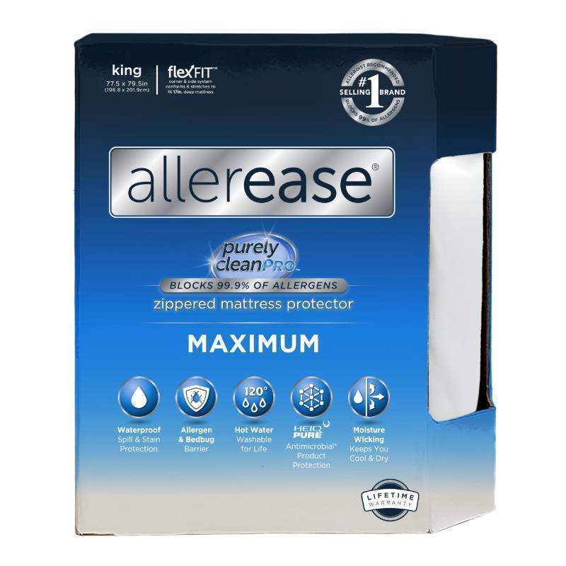 lot 2009 image: AllerEase Waterproof Mattress Protector, Maximum Allergy Mattress Protector, King Zippered Mattress Cover - Retail $45