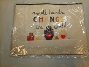 lot 2027 image: Small Hands Change the World Canvas Pouch with Zipper - Retail $10