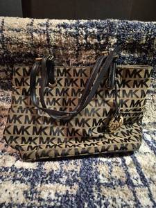 lot 135 image: MK Monogram Tote Bag Black Brown Gold Hardware
