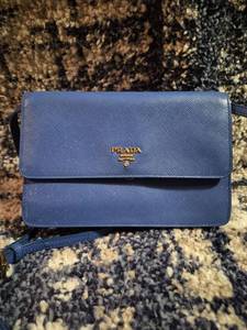 Prada Milano Blue Wallet with Shoulder Strap
