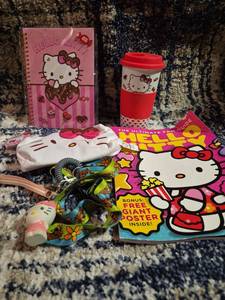 lot 161 image: Hello Kitty Merchandise Lot Notebook Cup Pillow Keychain Lanyard