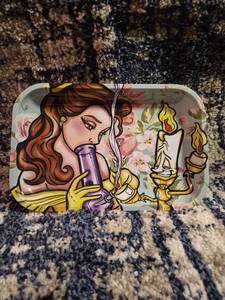lot 165 image: Decorative Metal Tray with Disney Princess Belle and Lumiere Illustrated